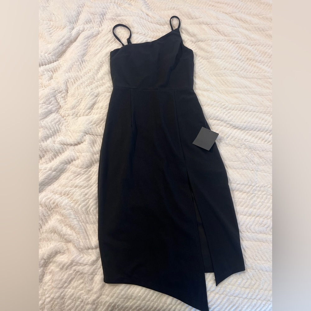 NWT Lulu's Shape the Night Black Asymmetrical Midi Dress (small) - Picture 10 of 11